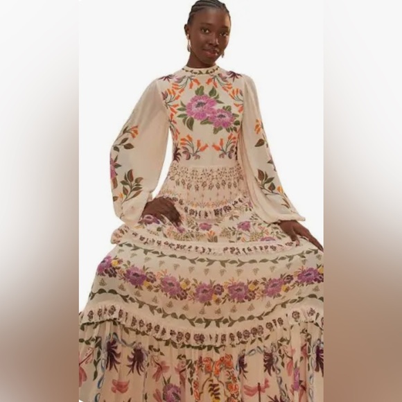 FARM Rio | Dresses | Farm Rio Cream Winter Garden Ruffle Maxi Dress |  Poshmark